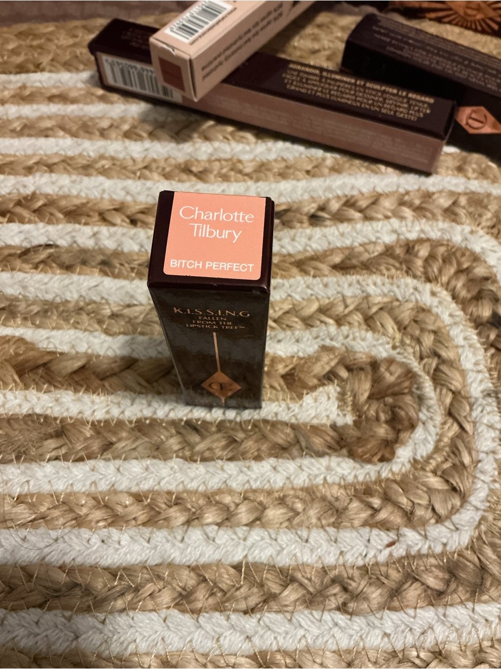 Charlotte Tilbury Lipstick on Braided Natural & White Door Mat